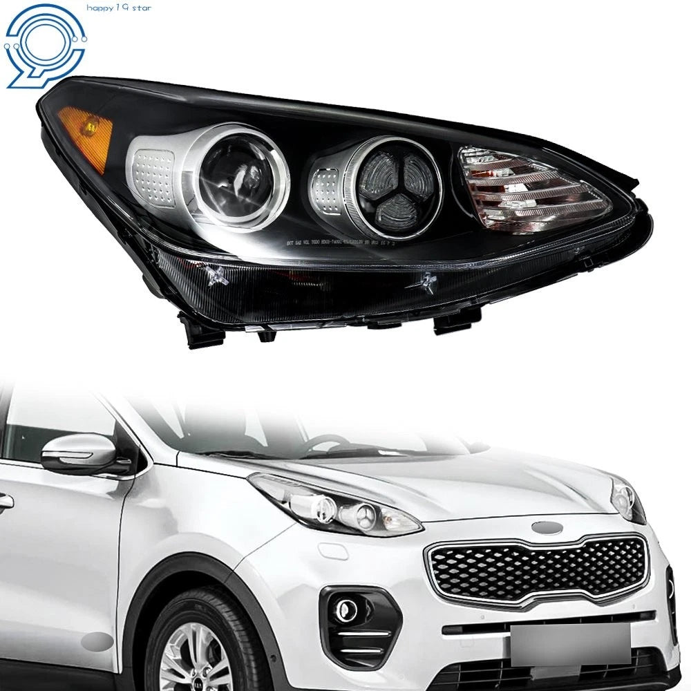 Headlight for Kia Sportage (2017–2019) Halogen with LED DRL Black Housing