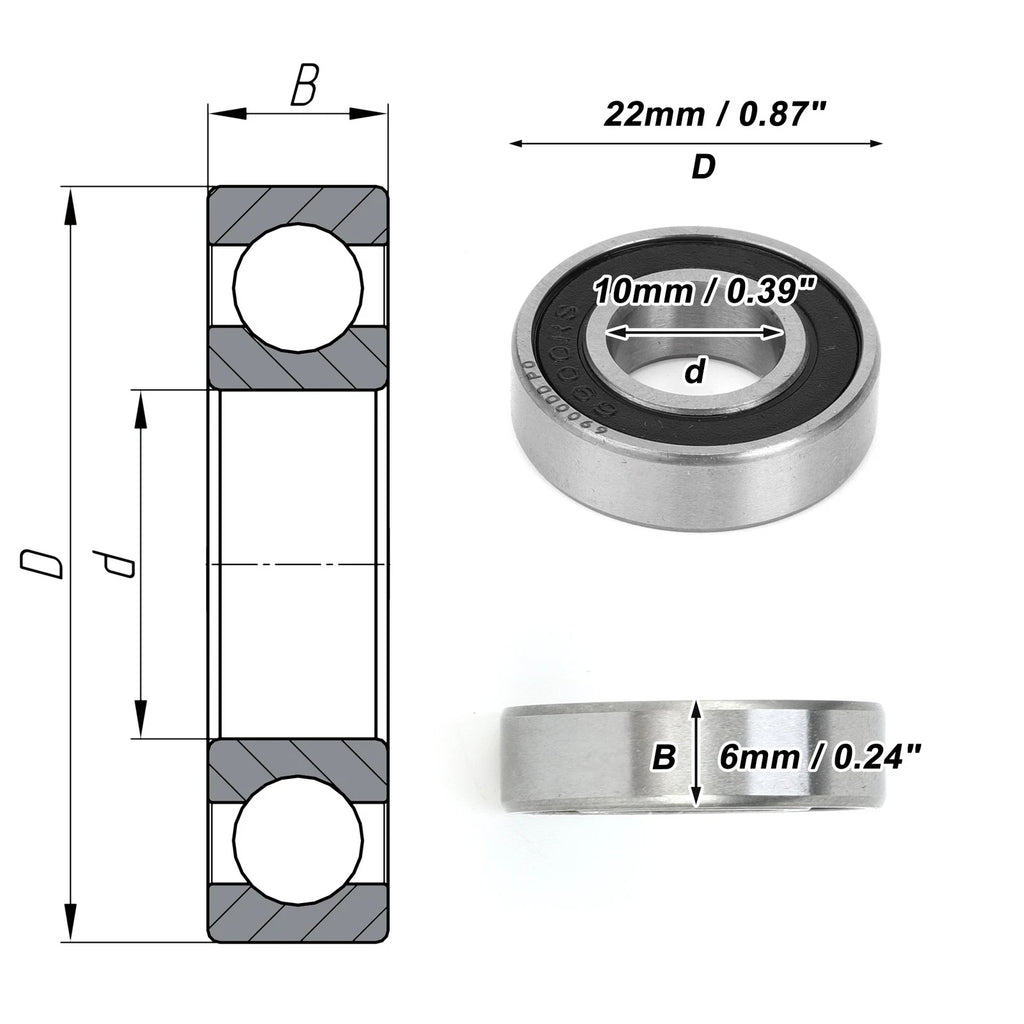6900DD Deep Groove Ball Bearing for Scooter Skateboard (10x22x6mm)