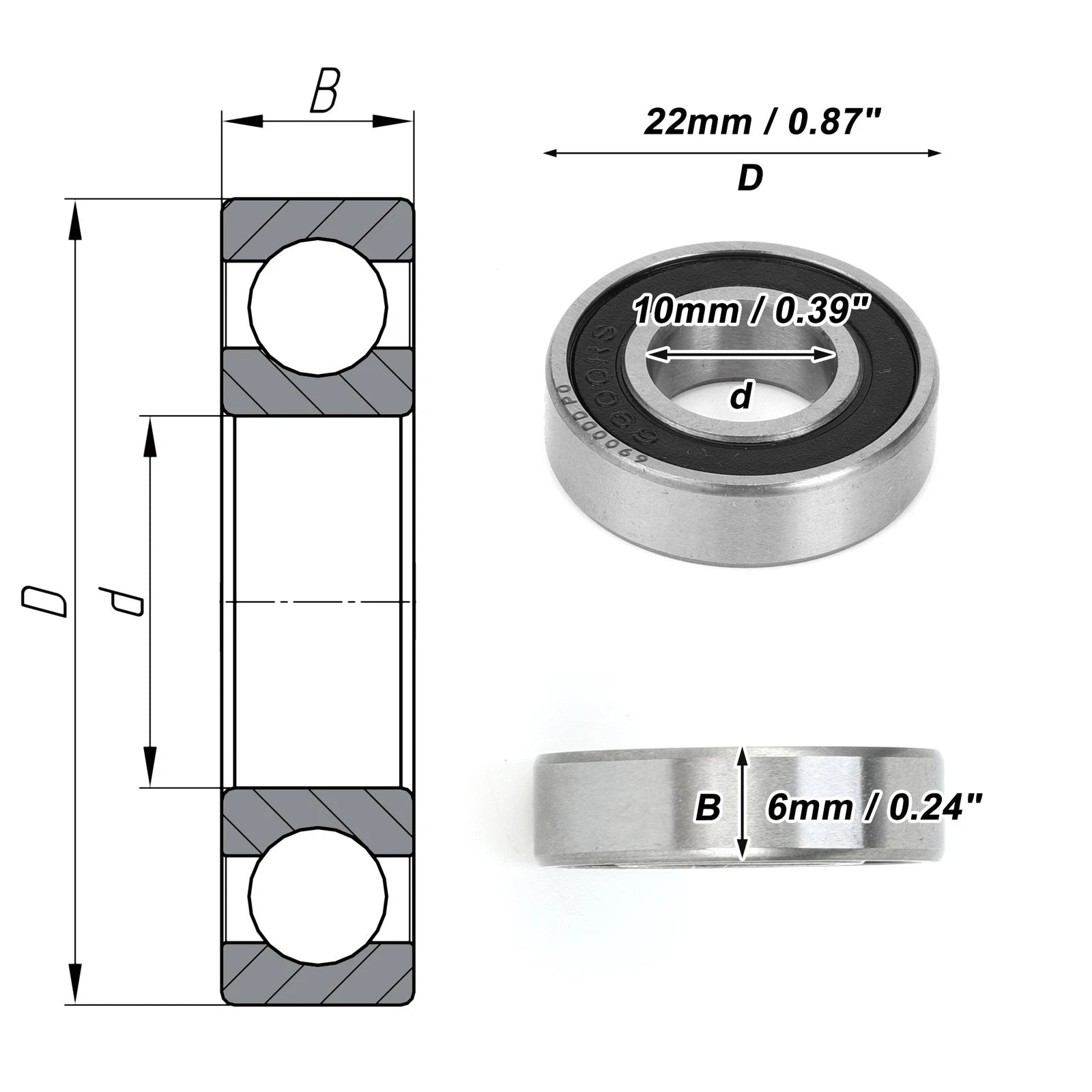 6900DD Deep Groove Ball Bearing for Scooter Skateboard (10x22x6mm)