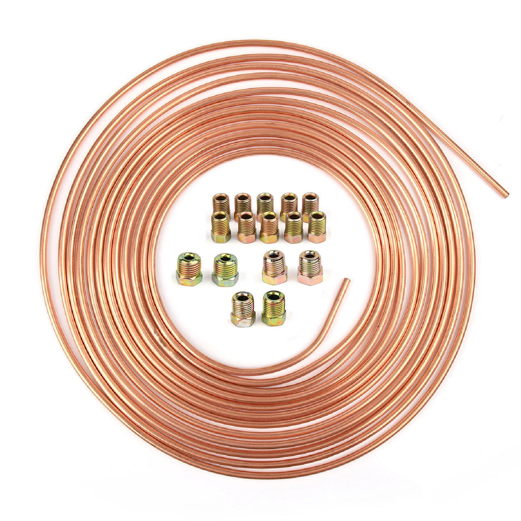 Copper Plated Brake Line Tubing Kit for All Vehicles (25 Ft Coil)