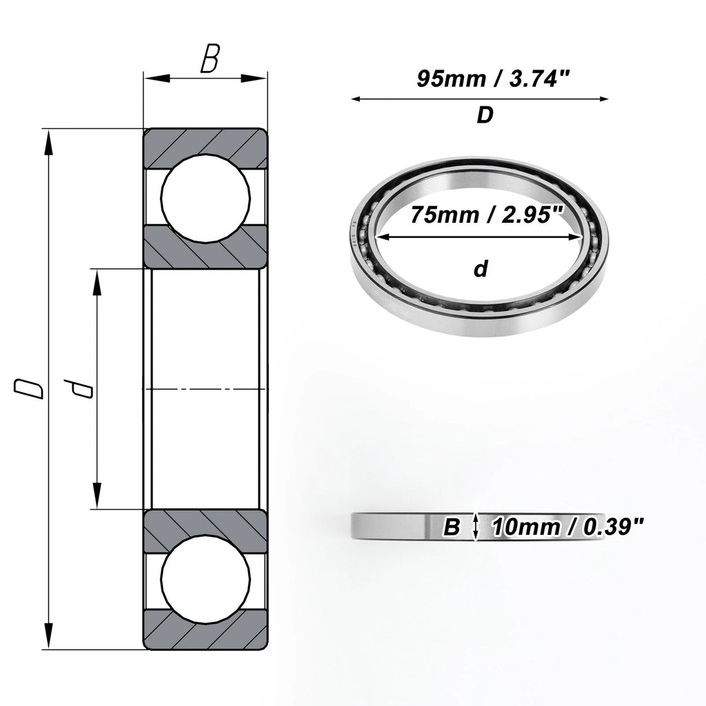 Deep Groove Ball Bearing 75x95x10mm for Scooter Skateboard (6815)