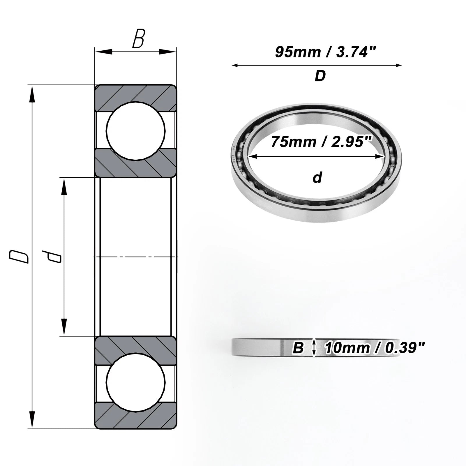 Deep Groove Ball Bearing 75x95x10mm for Scooter Skateboard (6815)