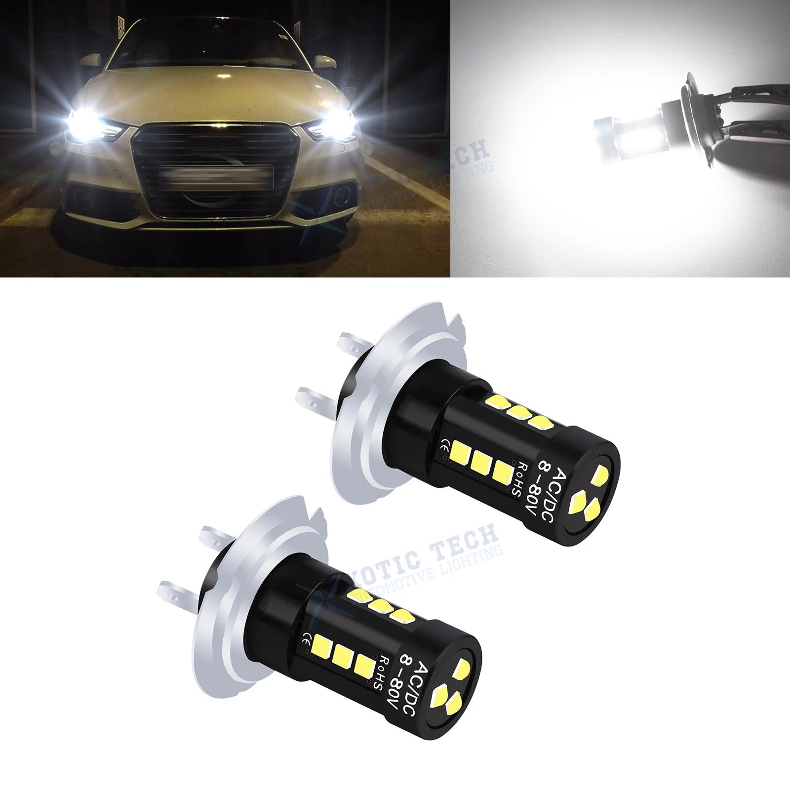 LED Headlight High Beam Bulbs 2pcs for Audi A3 A4 A5 A6 Q5 Q7 TT (2010–2016)