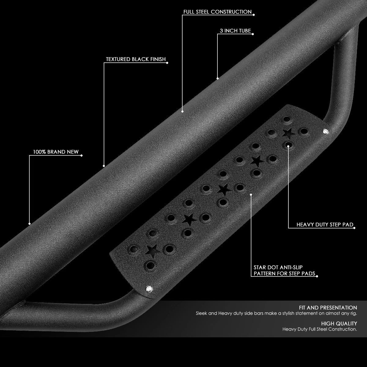 3" Steel Round Tube Step Nerf Bar Running Boards for Wrangler JL (2018–2021)