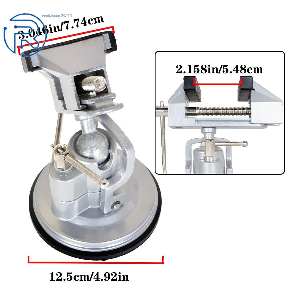 360-Degree Rotating Vacuum Base Vise 3.15" Steel and Die Cast