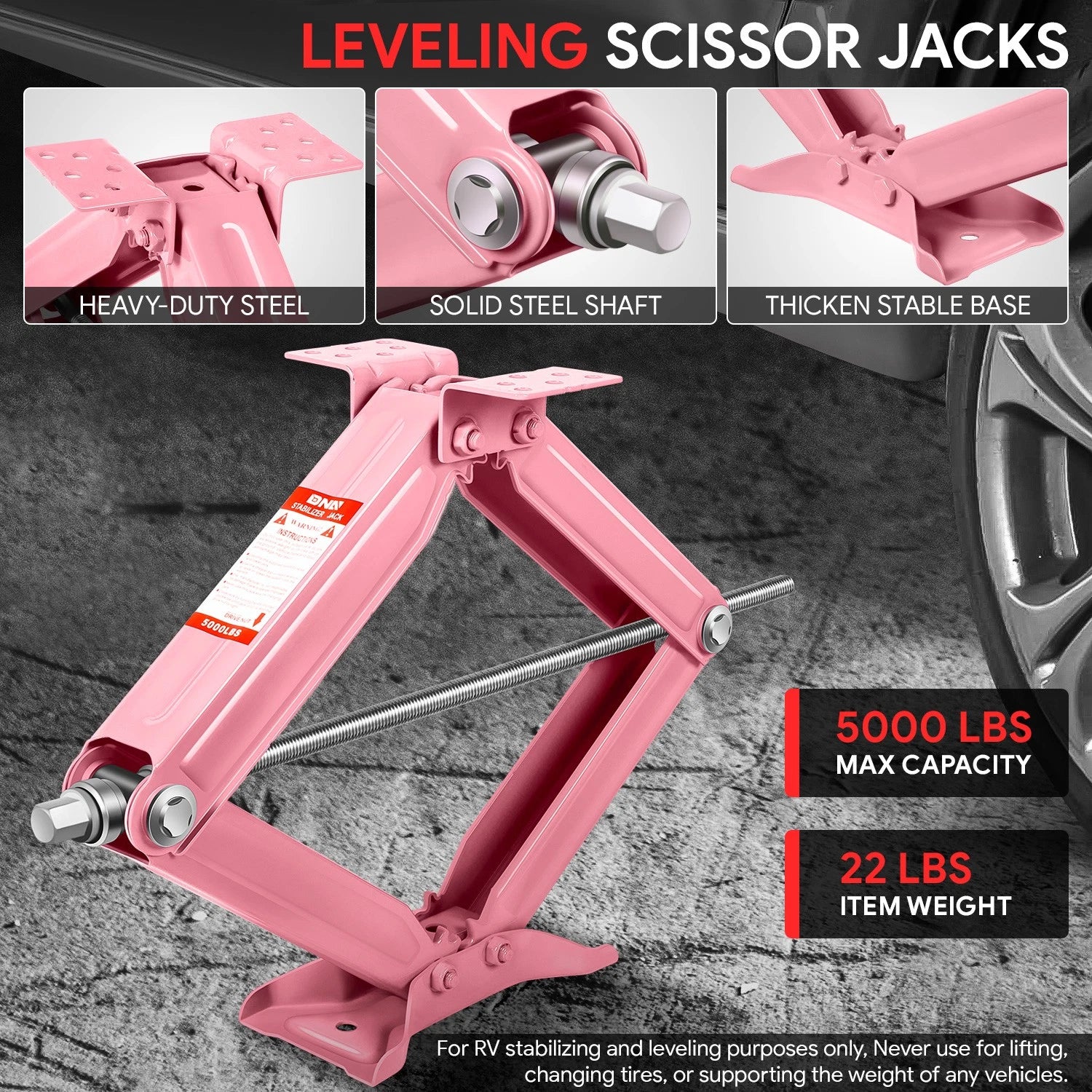 24in Lift Steel Scissor Car Jack for RV Trailer (5000lbs Capacity)