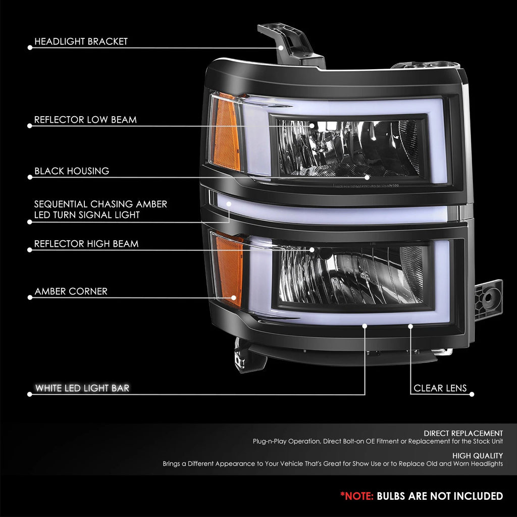 3D LED DRL Sequential Headlights for Chevrolet Silverado 1500 (2014–2015)