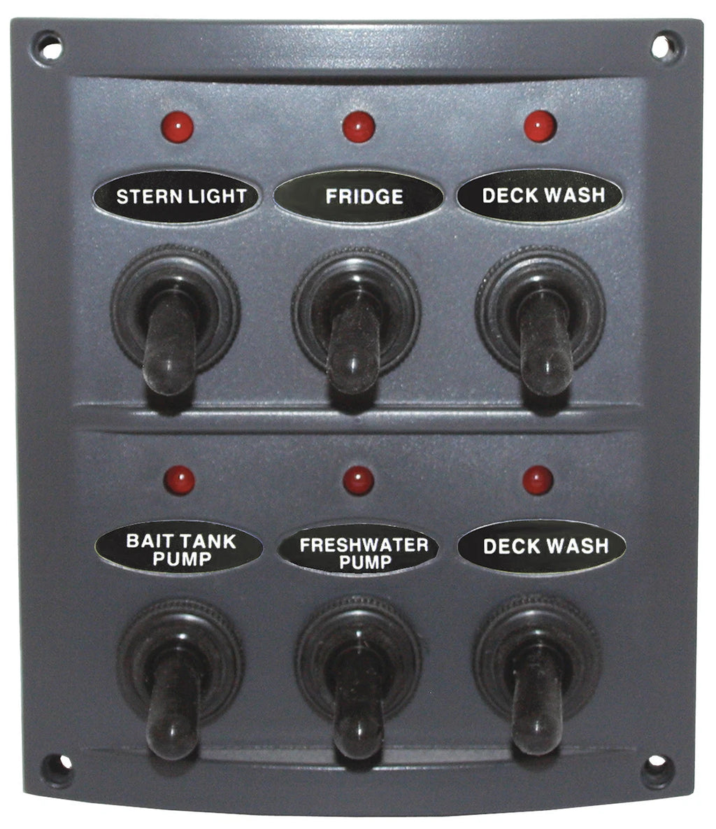 6 Switch Panel with Red LED Indicators for RWB2092 Marine