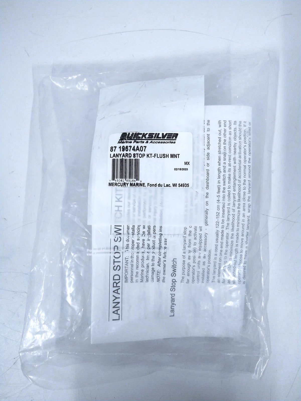 Flush Mount Lanyard Stop Kit for Mercury Quicksilver (OEM 87-19674A07)