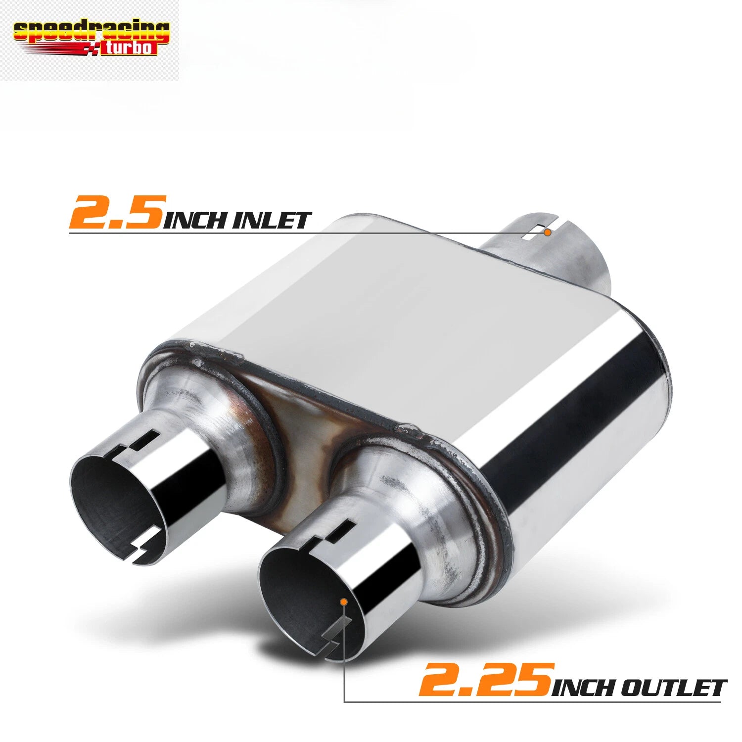 2.5" Center Inlet Dual Pipe Stainless Steel Exhaust Muffler for