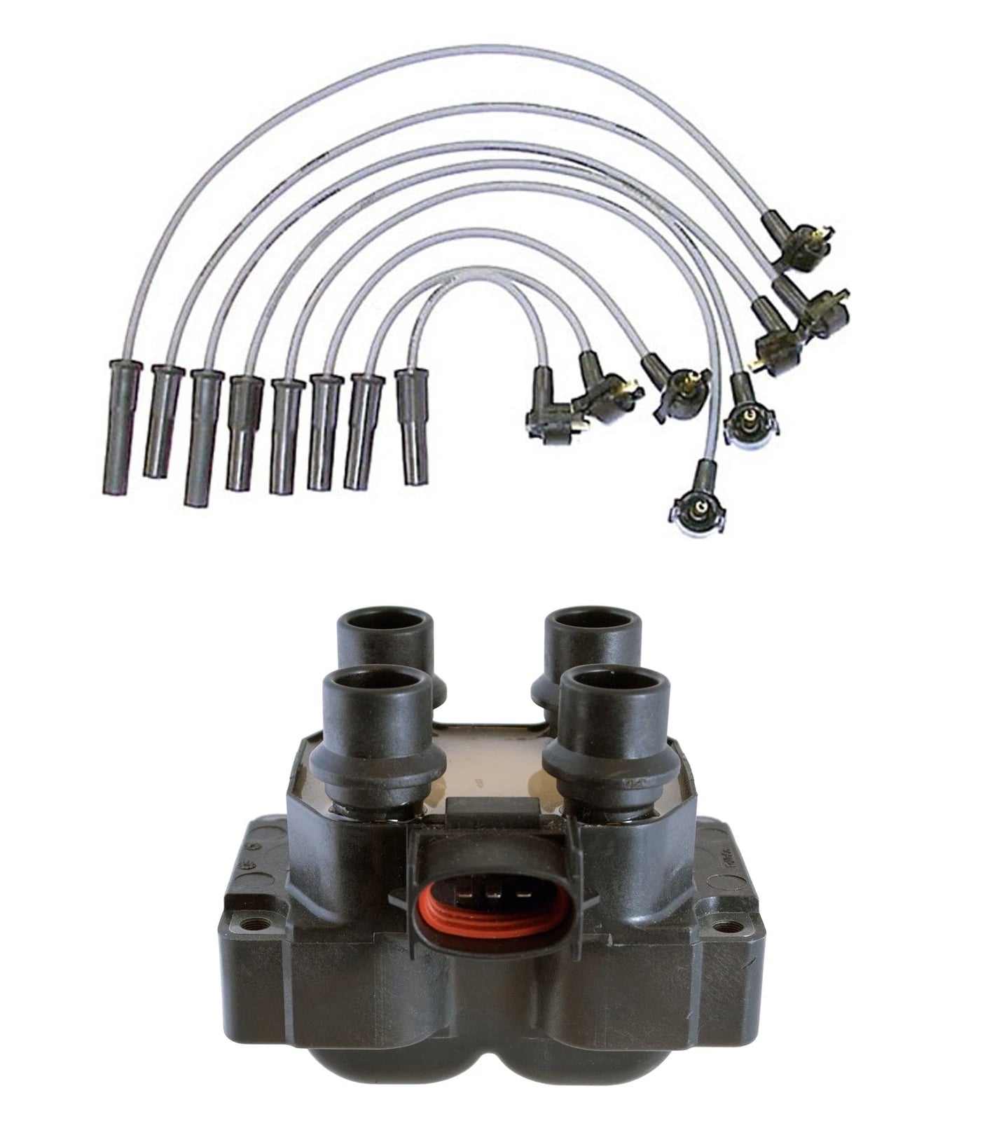 Set of 4 Denso Ignition Coils & Spark Plug Wires for Ford Mustang (2015–2023)