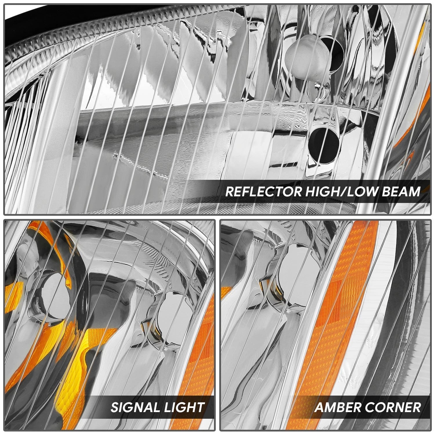Chrome Amber Driver Left Side Headlight for Freightliner Business Class M2 (2003–2019)
