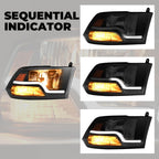 Sequential LED DRL Black Headlights for Dodge Ram 1500 2500 3500 (2009-2018)
