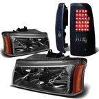 Set of 2 Black Crystal Headlight + Smoked LED Tail Light for Silverado (2003–2007)