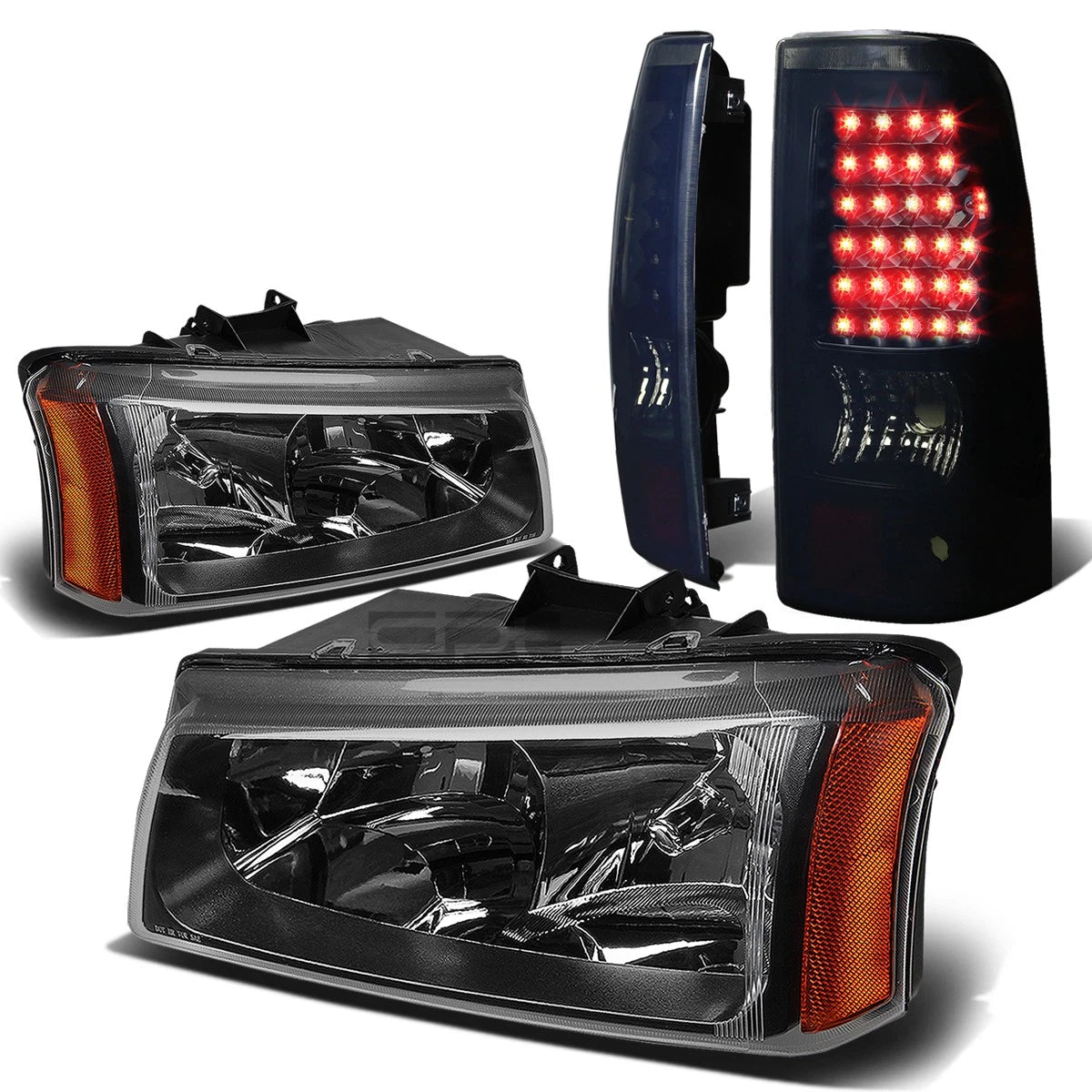 Set of 2 Black Crystal Headlight + Smoked LED Tail Light for Silverado (2003–2007)
