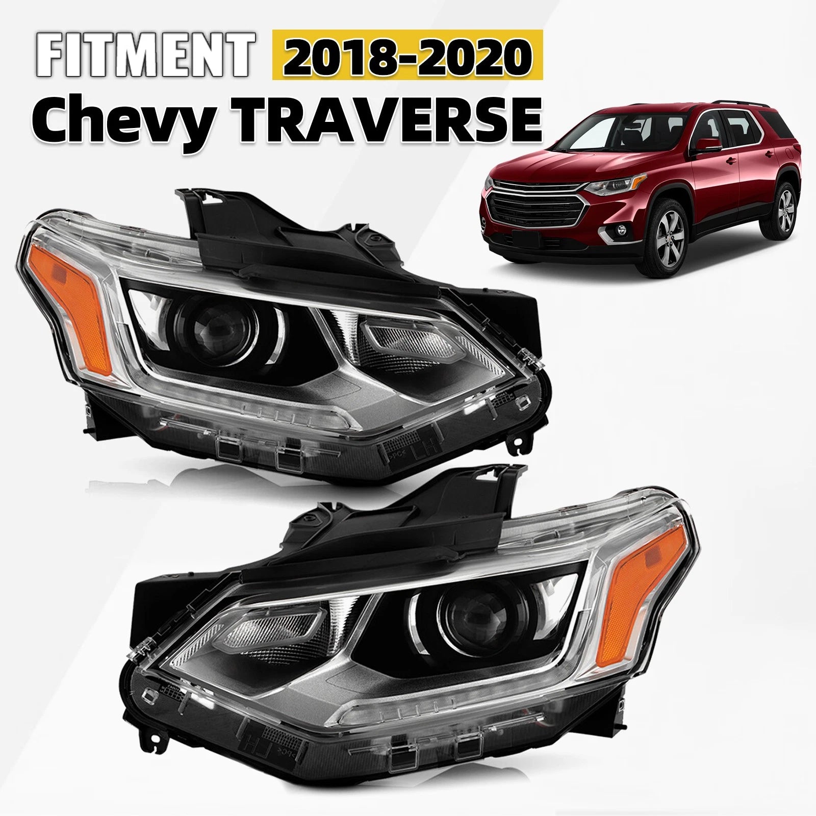 HID/Xenon Headlight Pair w/ LED DRL for Chevy Traverse (2018–2020)