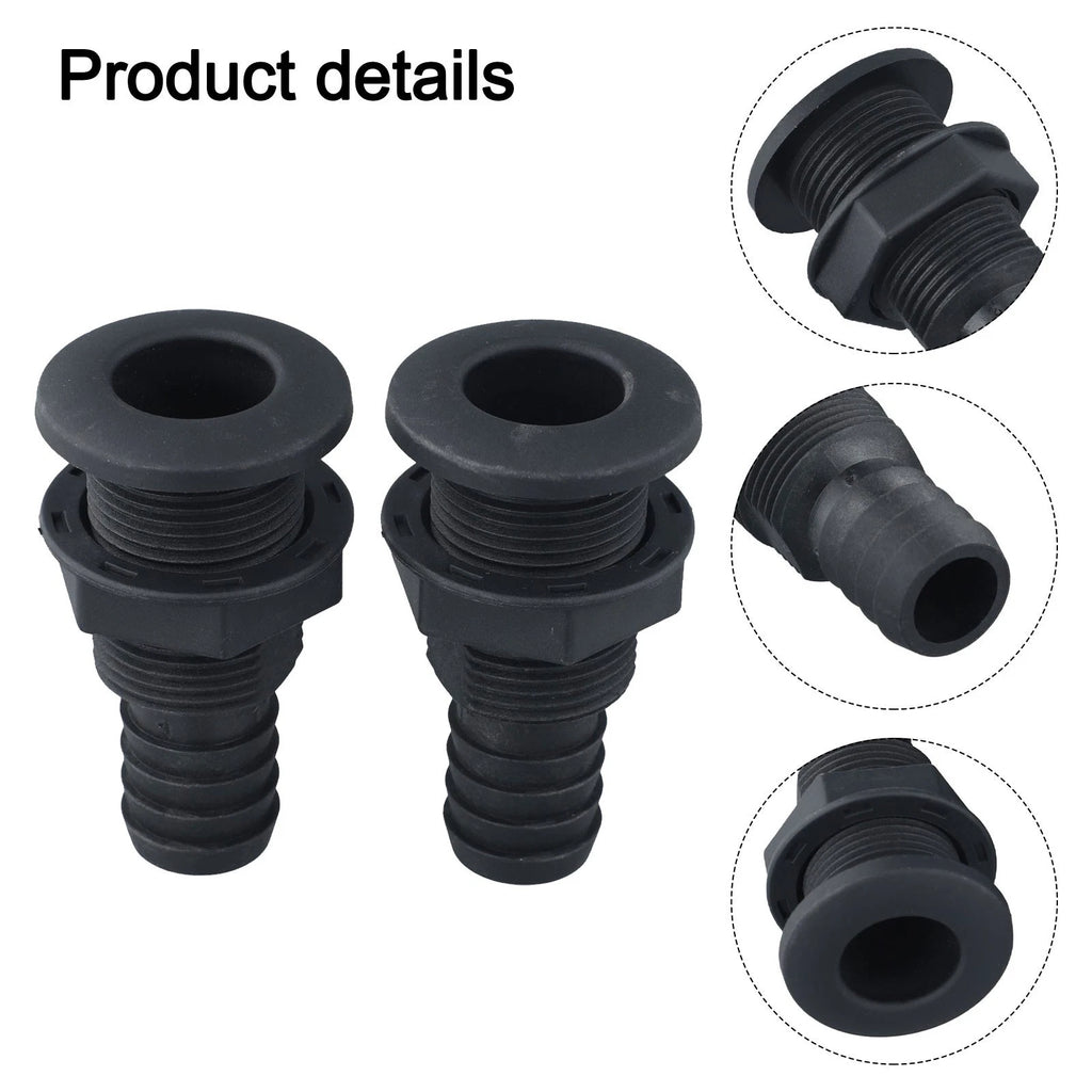 2Pcs Black ABS Thru Hull Connector Fitting for Boats 34 Hose