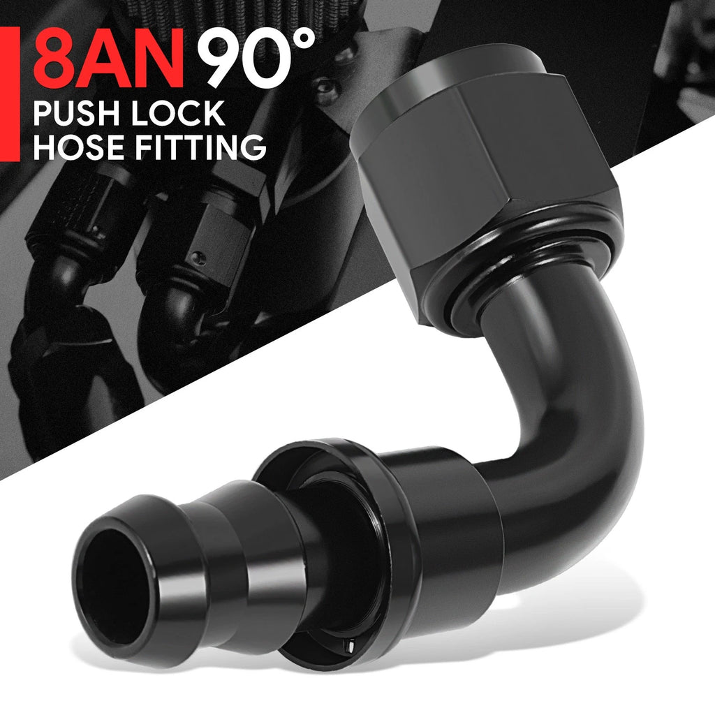 8AN to 1/2" Barb 90 Degree Push Lock Hose End Fittings T6061 (Universal)