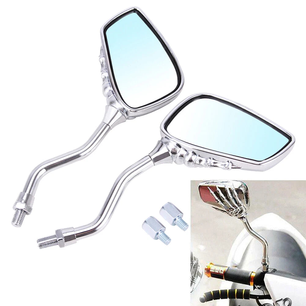 Universal Chrome Skeleton Skull Hand Rear View Side Mirrors 8MM 10MM