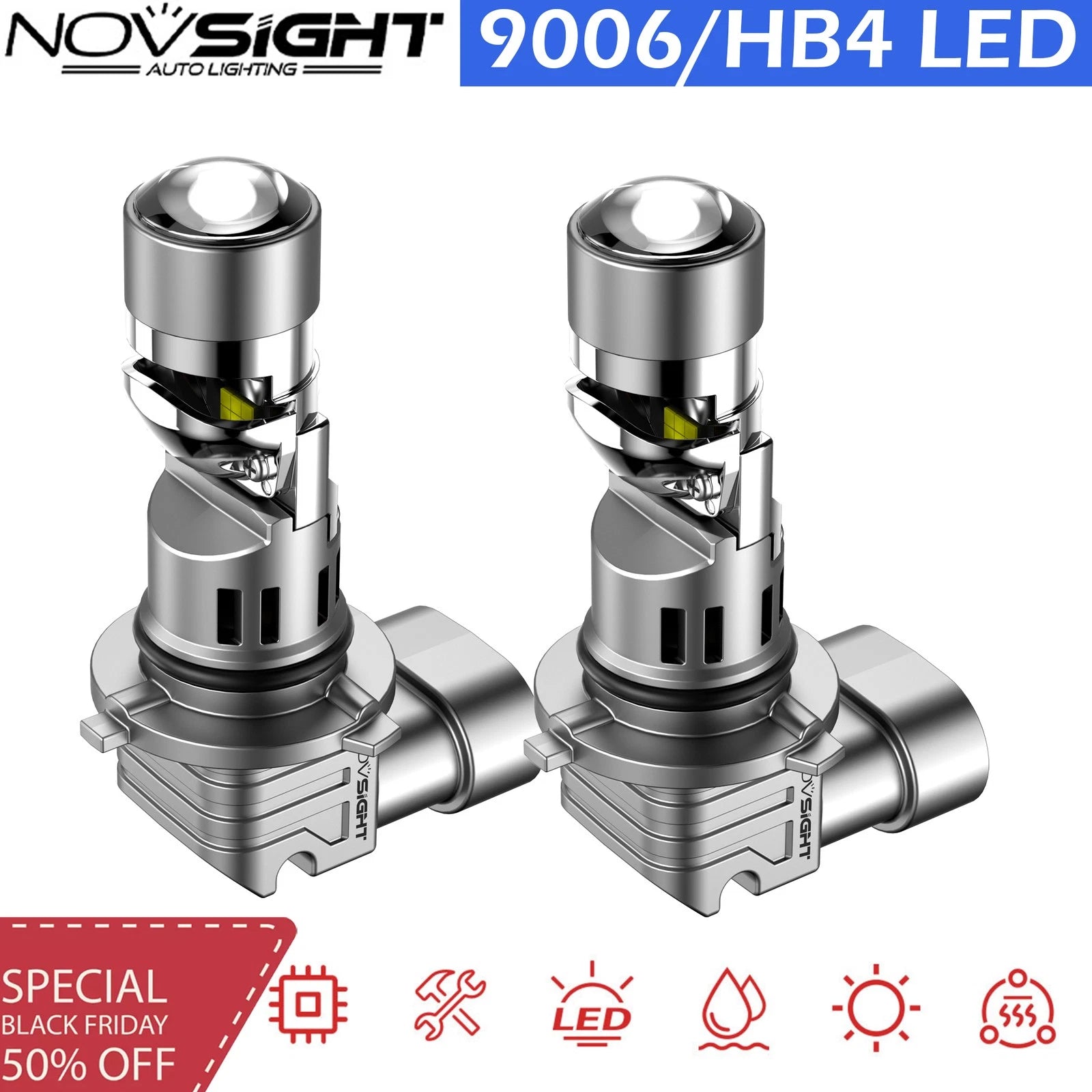 2X 9006 HB4 LED Headlight Bulbs for 6500K 17000LM