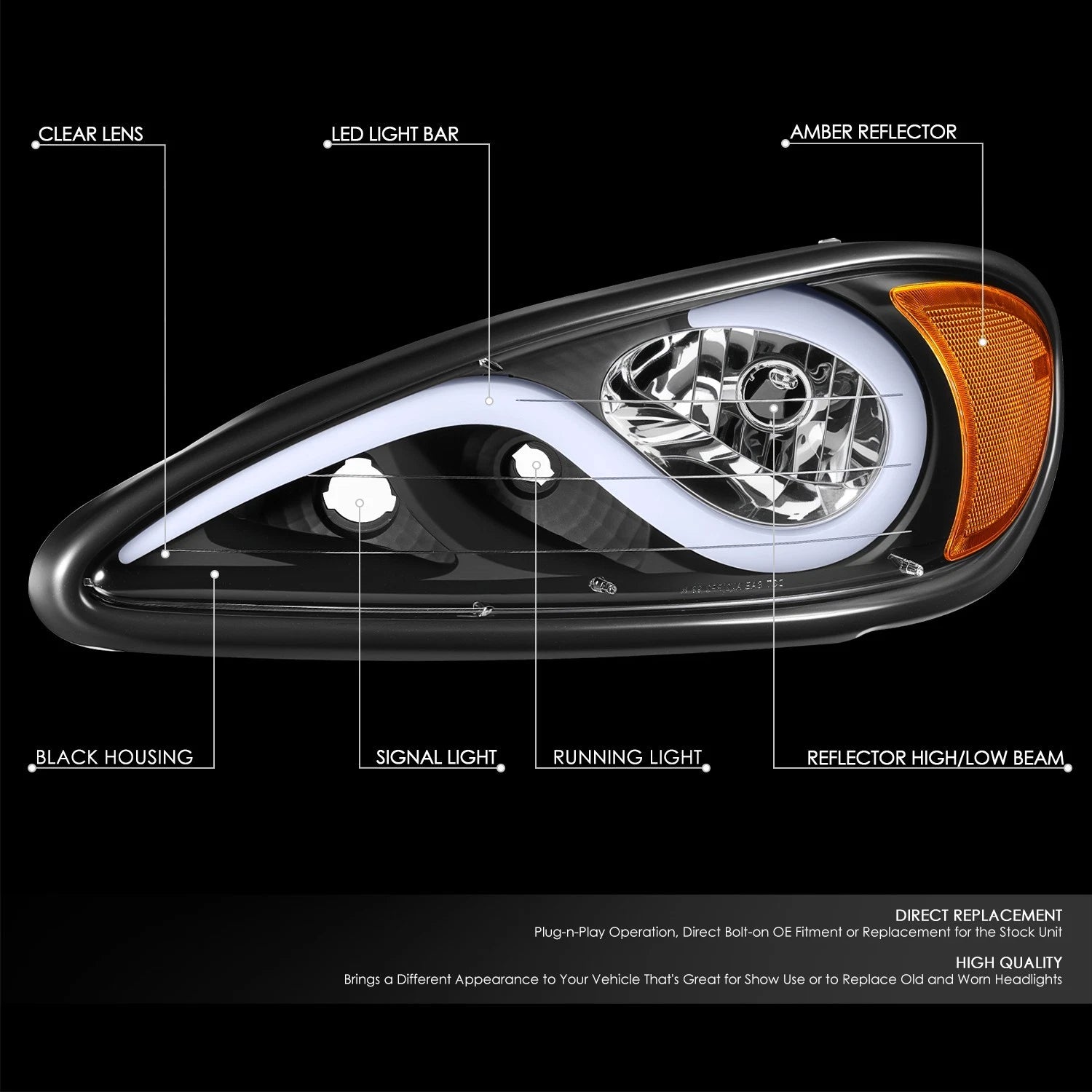 LED DRL for Pontiac Grand Am (1999–2005) Black Housing Amber Side Lamp