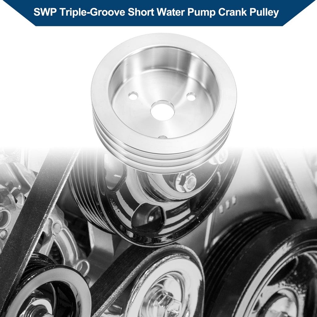 3 SWP Triple-Groove Short Water Pump Crank Pulley for Chevy SBC 265 (1968–1986)
