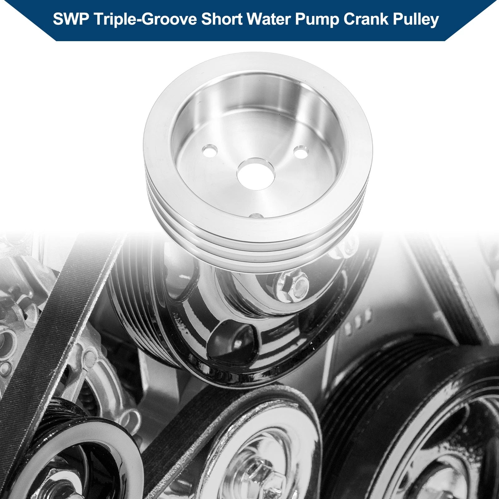 3 SWP Triple-Groove Short Water Pump Crank Pulley for Chevy SBC 265 (1968–1986)