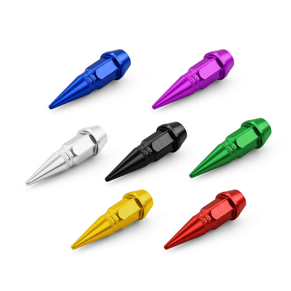 Set of 4 Dustproof Spike Shape Tire Valve Caps for Car Motorcycle Bike