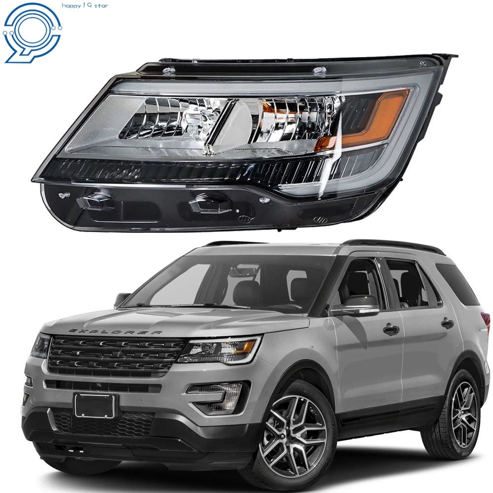 Halogen Headlight for Ford Explorer (2016–2018) with LED DRL Chrome Housing