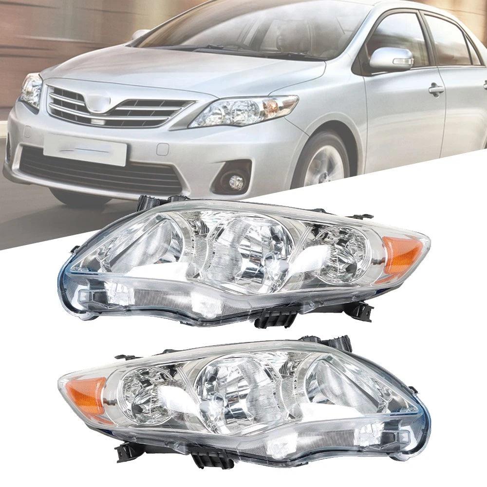 Set of 2 Front Headlight Assemblies for Toyota Corolla (2011–2013) Clear Lens