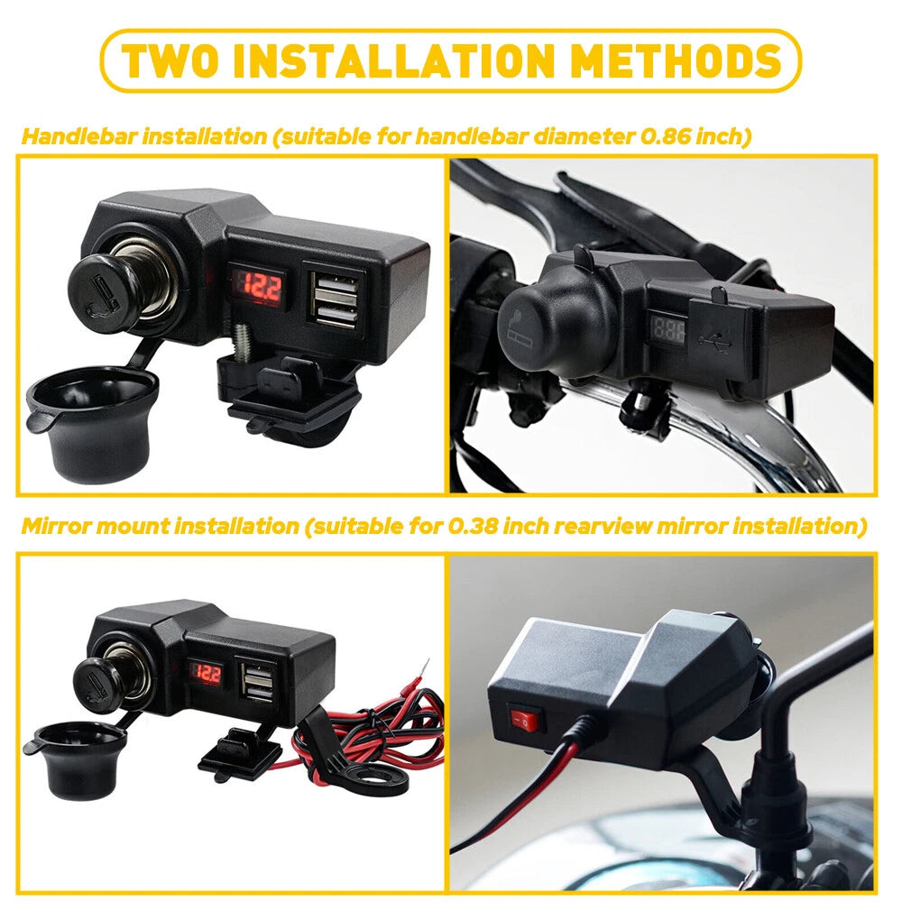 Dual USB Waterproof Phone Charger for Motorcycle Handlebar