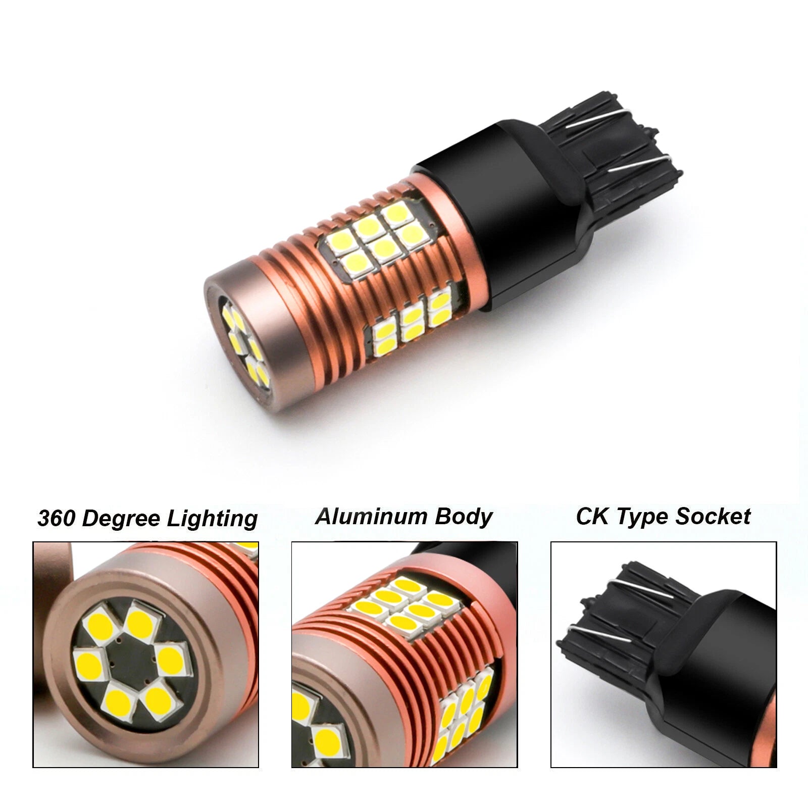 7443 7440 White LED Backup Reverse Tail Light Bulbs for Stop Signal (6000K)