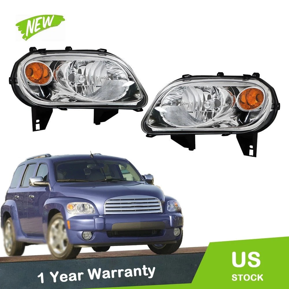 Set of 2 Headlights for Chevy HHR (2006–2011) Halogen Chrome Housing Clear