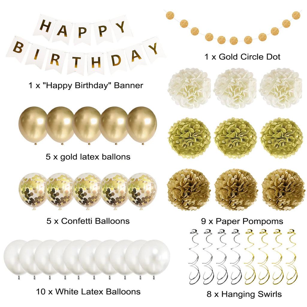 Gold White Balloon Garland Arch for Birthday Wedding Party Decor