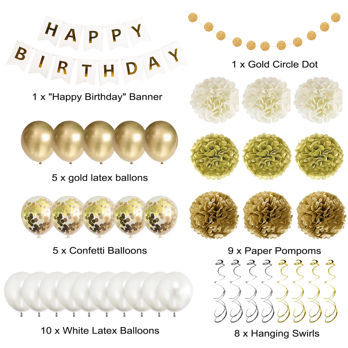 Gold White Balloon Garland Arch for Birthday Wedding Party Decor