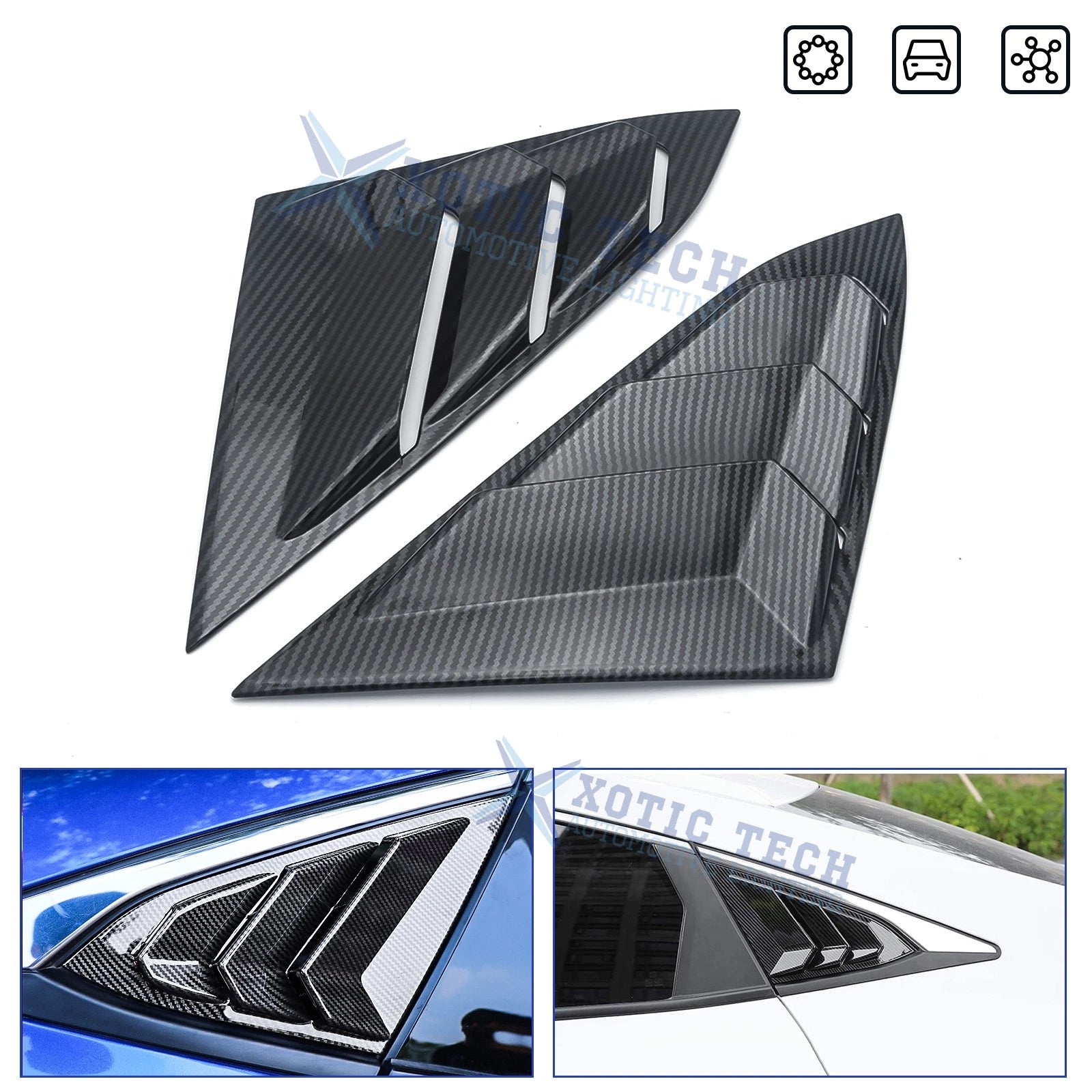 Carbon Fiber Rear Side Window Louver Trim for Honda Civic (2016–2021)