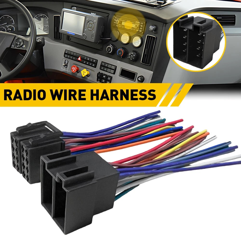 2X 16 Pin Radio ISO Wire Harness Adapter for Peterbilt Freightliner (H)