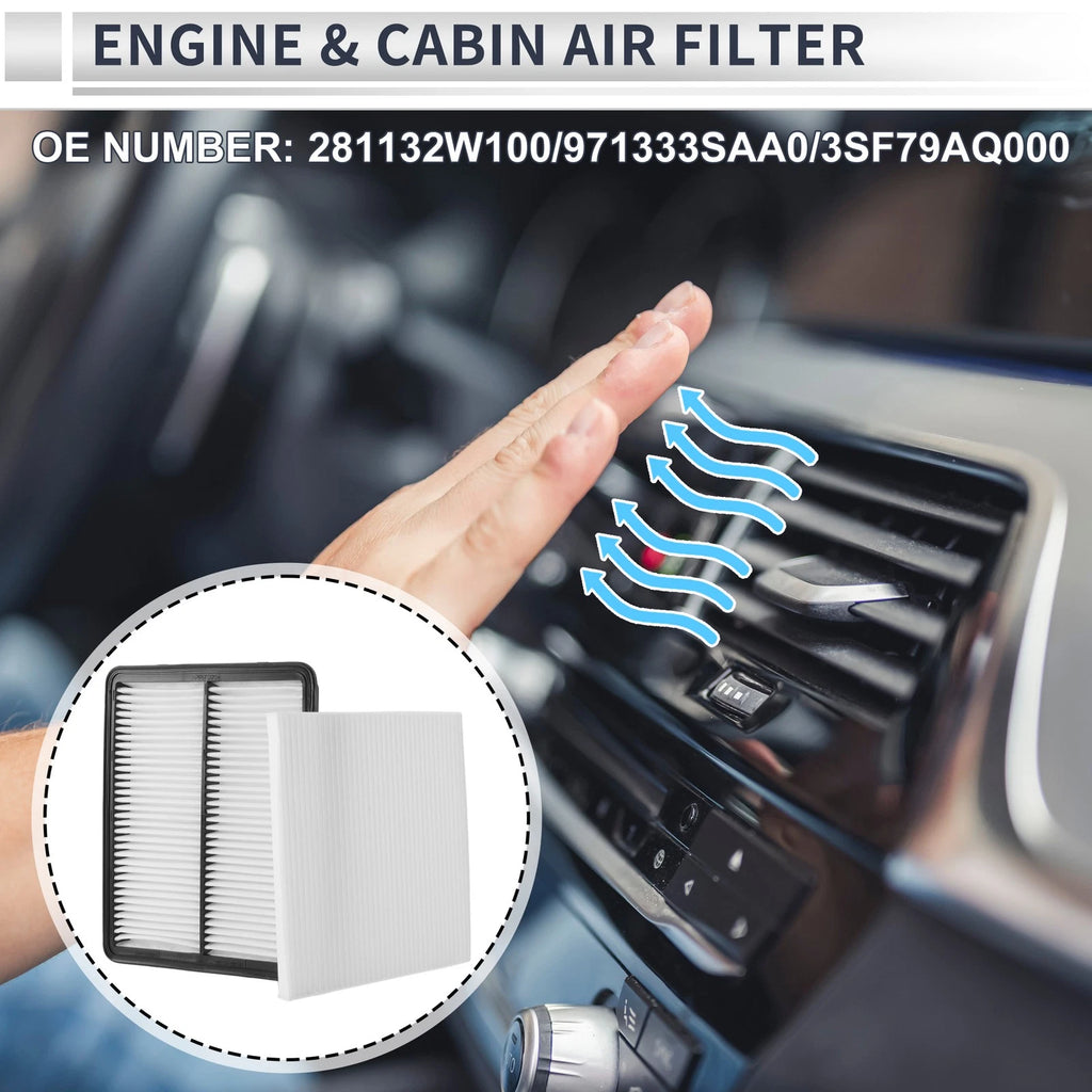 2X Engine Cabin Air Filter Combo No.281132W100 for Hyundai Santa Fe (2013–2018)