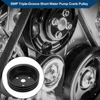 3 SWP Triple-Groove Short Water Pump Crank Pulley for Chevy SBC Small Block (262)