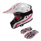 Youth Full Face Motorcycle Helmet for Kids (DOT Approved) - White Pink Star