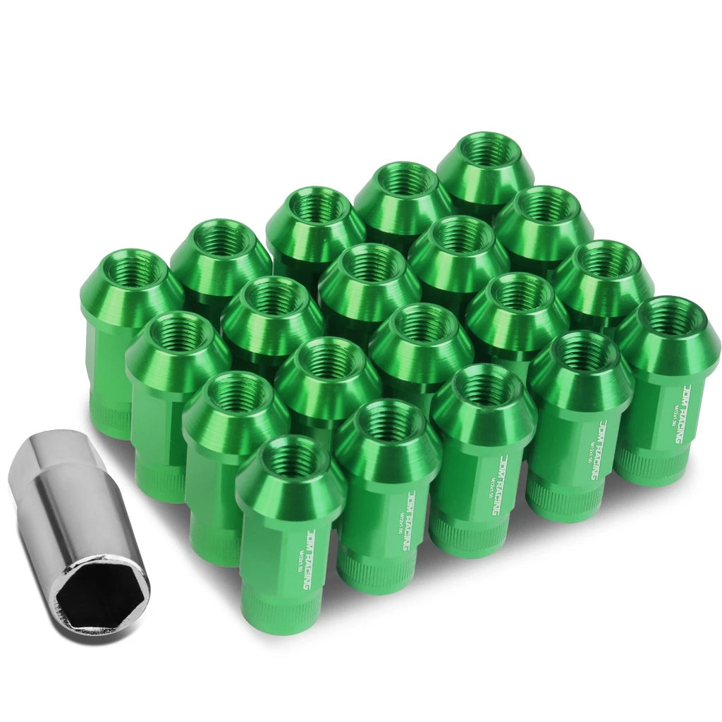 Set of 4 Open End M12x1.5 44mm Tall Green Aluminum Lug Nuts