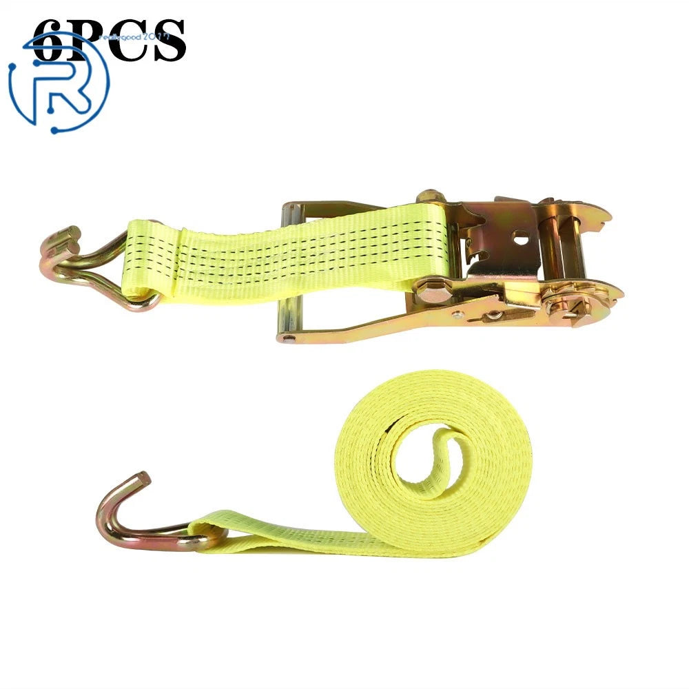 Set of 6 Heavy Duty 2" × 15' Ratchet Straps with J Hook Tie Downs