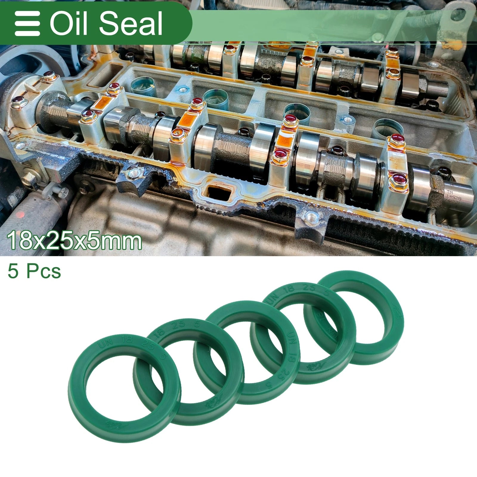 Set of 5 Oil Seal Rotary Shaft Seal 18x25x5mm High Pressure Green
