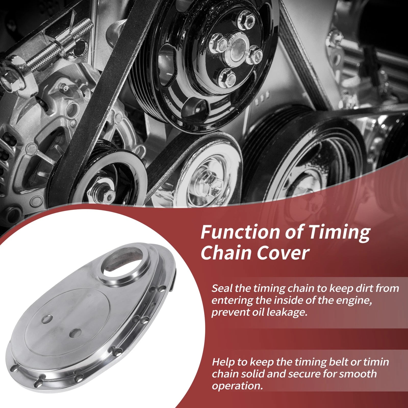 Polished Aluminum Timing Chain Cover Kit with Gaskets & Bolts for Chevy 