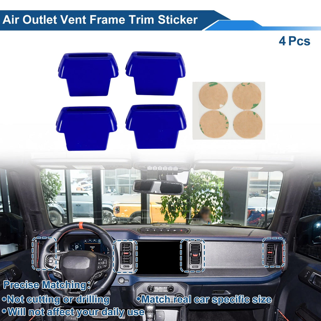 Set of 4 Air Condition Outlet Vent Trim Covers for Ford Bronco (2021–2024) Blue