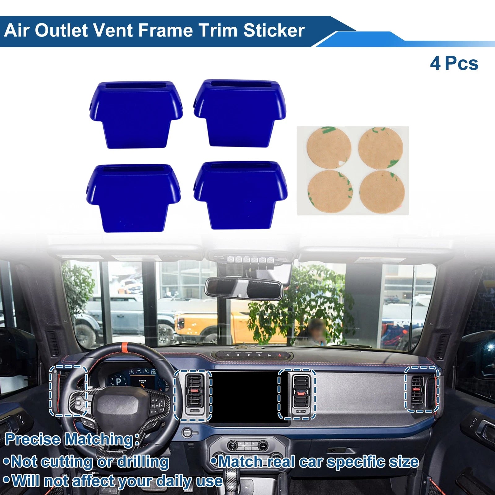 Set of 4 Air Condition Outlet Vent Trim Covers for Ford Bronco (2021–2024) Blue