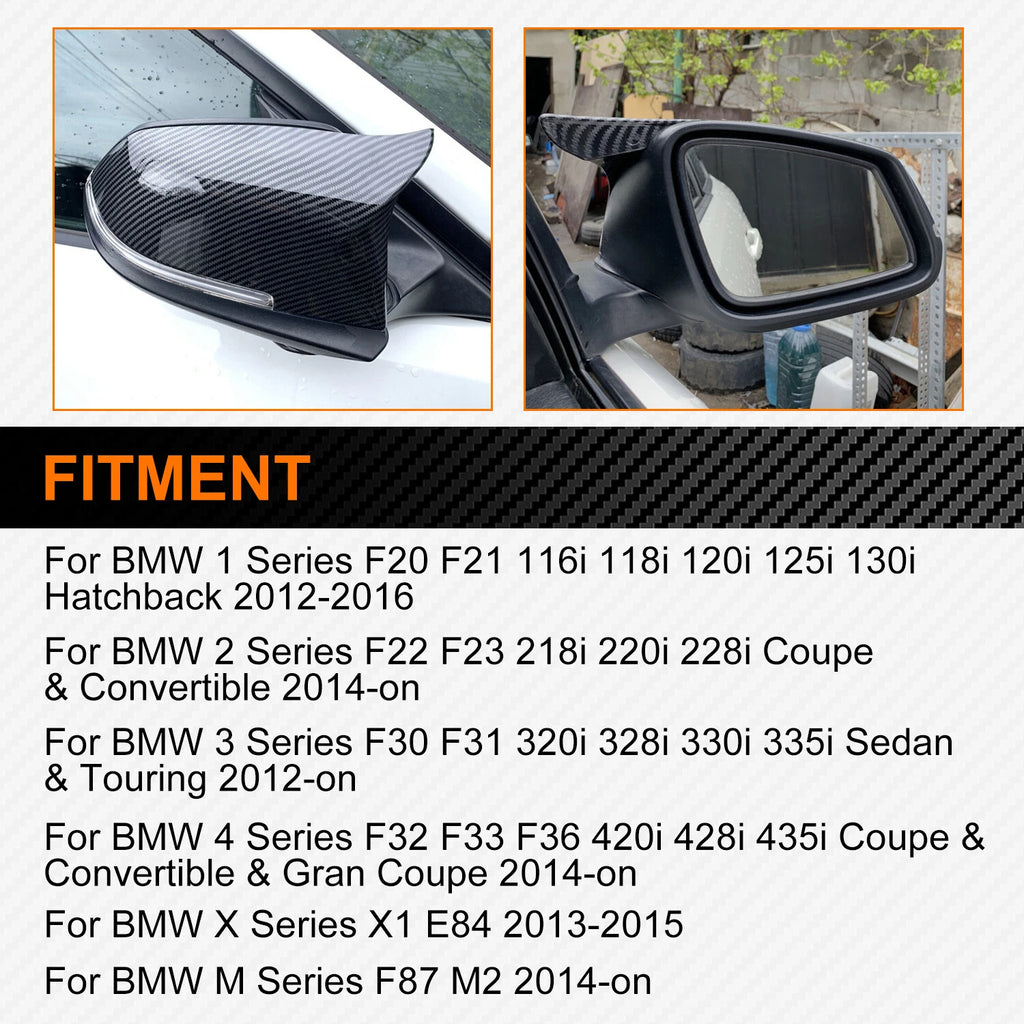 Carbon Fiber Black Side Mirror Cover Caps for BMW 3 Series M3 (F20 F30 F31)
