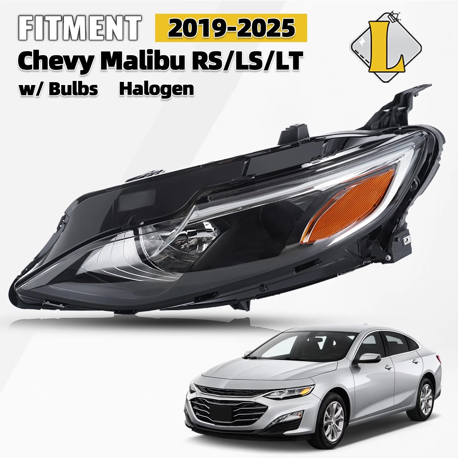 Halogen Headlight Assembly for Chevy Malibu (2019–2025) Left Driver Side