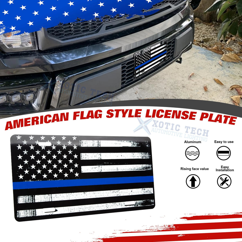 American Flag Front License Plate Valve Stem Cap Cover for Universal Blue (-)