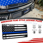 American Flag Front License Plate Valve Stem Cap Cover for Universal Blue (-)